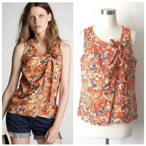 J. Crew Marseilles Silk Floral Bow Tie Collar Faux Wrap Day to Night Top Size 4